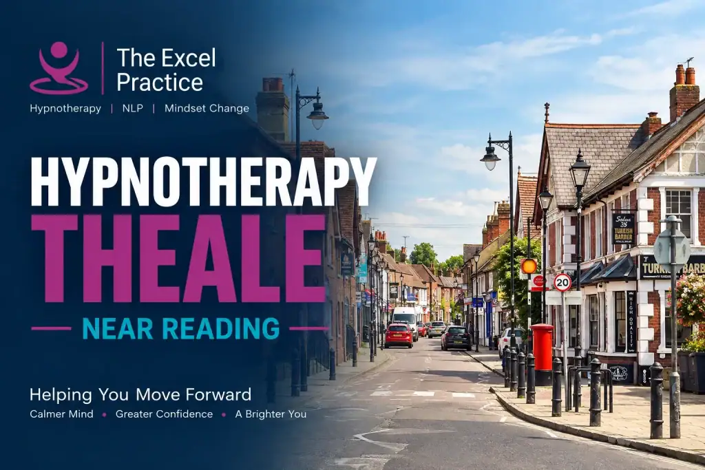 Hypnotherapy near Theale and Reading – The Excel Practice, with a view of Theale High Street in Berkshire.