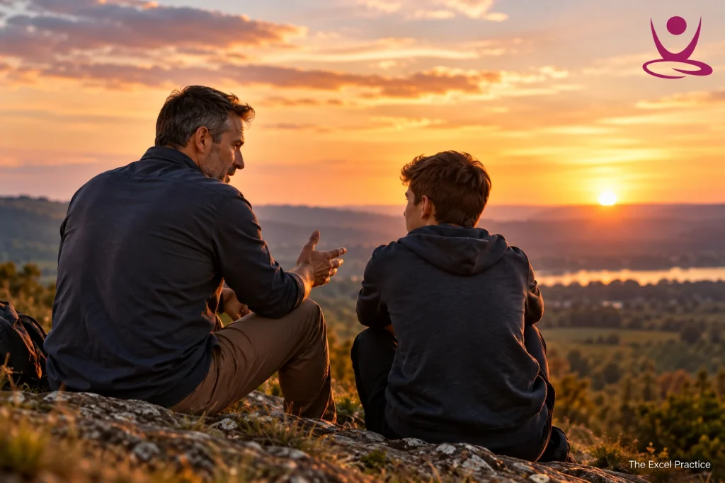 Male Issues – father giving guidance and support to his teenage son