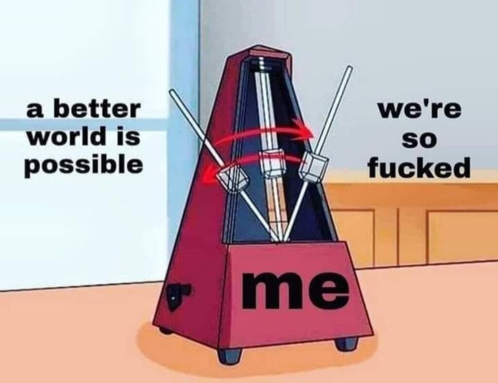 Person swinging between optimism and pessimism